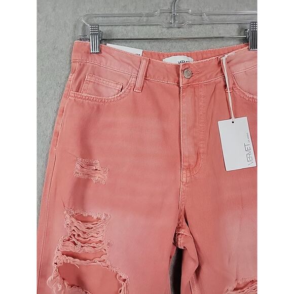 NWT Vervet Leslie Pink Denim Distressed High Rise Vintage Flare Jeans Women's 28 - Picture 3 of 13